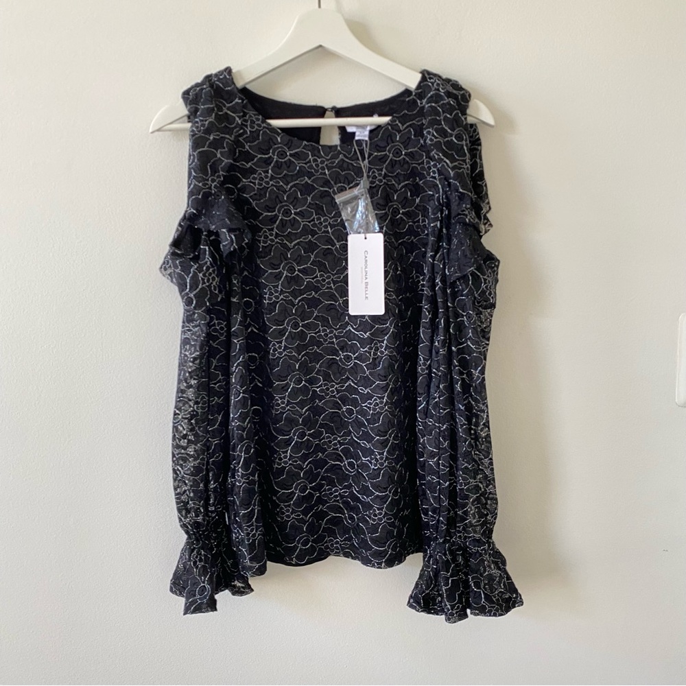 Carolina Belle Women’s Lace Cold Shoulder Black Top